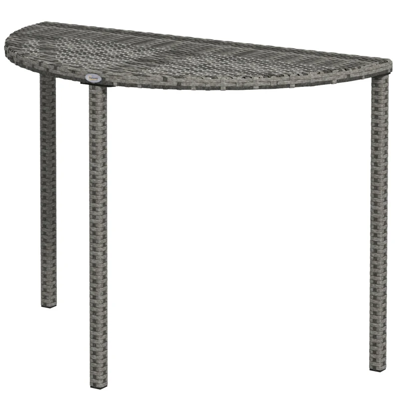 Outsunny Half Round Side Table, PE Rattan Coffee Table with Metal Frame for Patio, Garden, Balcony, Grey