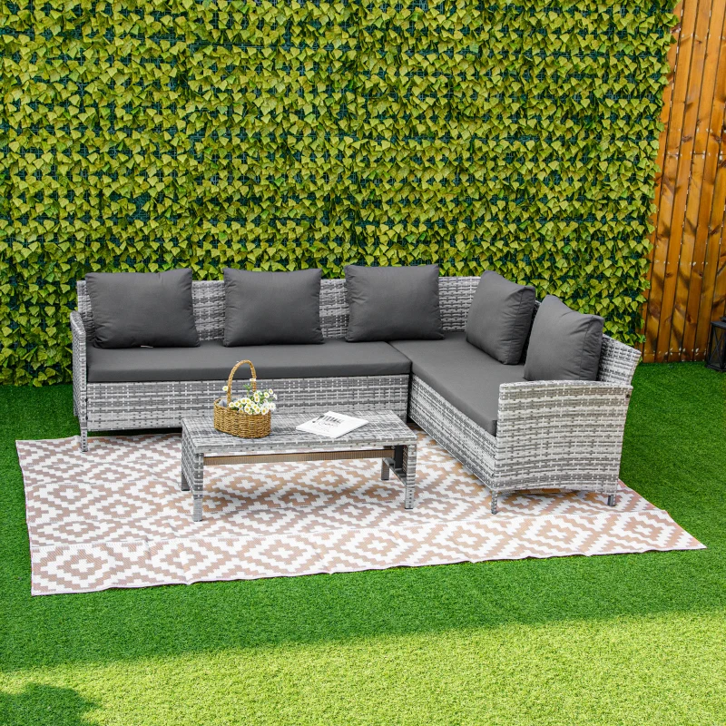 Outsunny Reversible Outdoor RV Rug, Patio Floor Mat, 6' x 9' Plastic Straw Rug for Backyard, Deck, Beach, Camping, Coffee & White