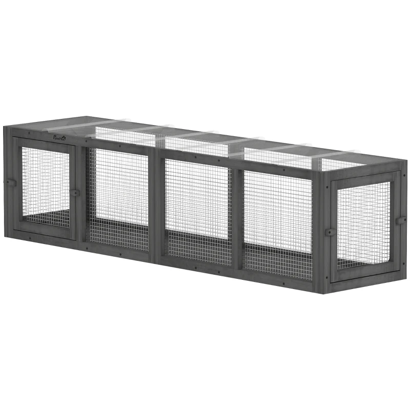 PawHut Outdoor Cat Tunnel, Wooden Play Cat Enclosure, Extendable Pet Run with 3 Doors, for Indoor and Outdoor Use, Grey