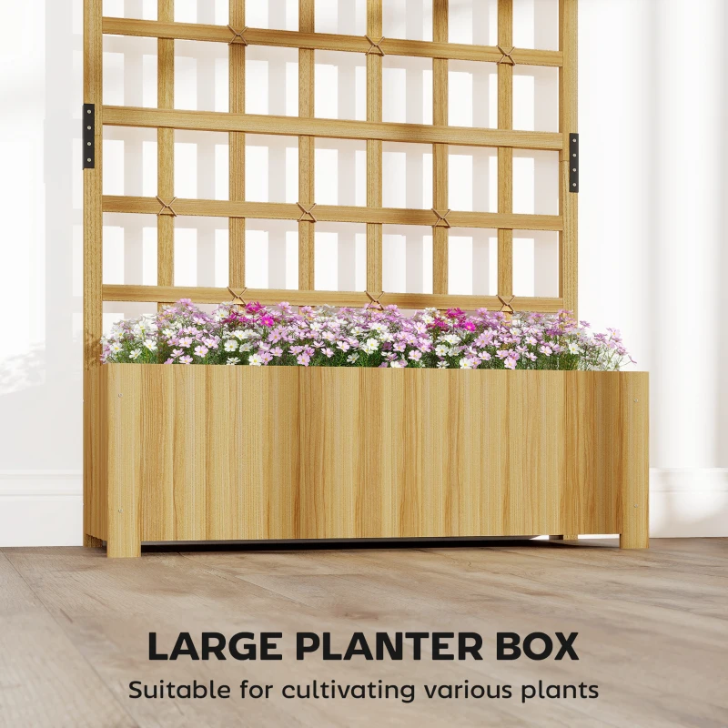 Outsunny Wooden Raised Garden Bed with Lattice Trellis, Outdoor Elevated Planter Box with Drainage Holes for Climbing Plants