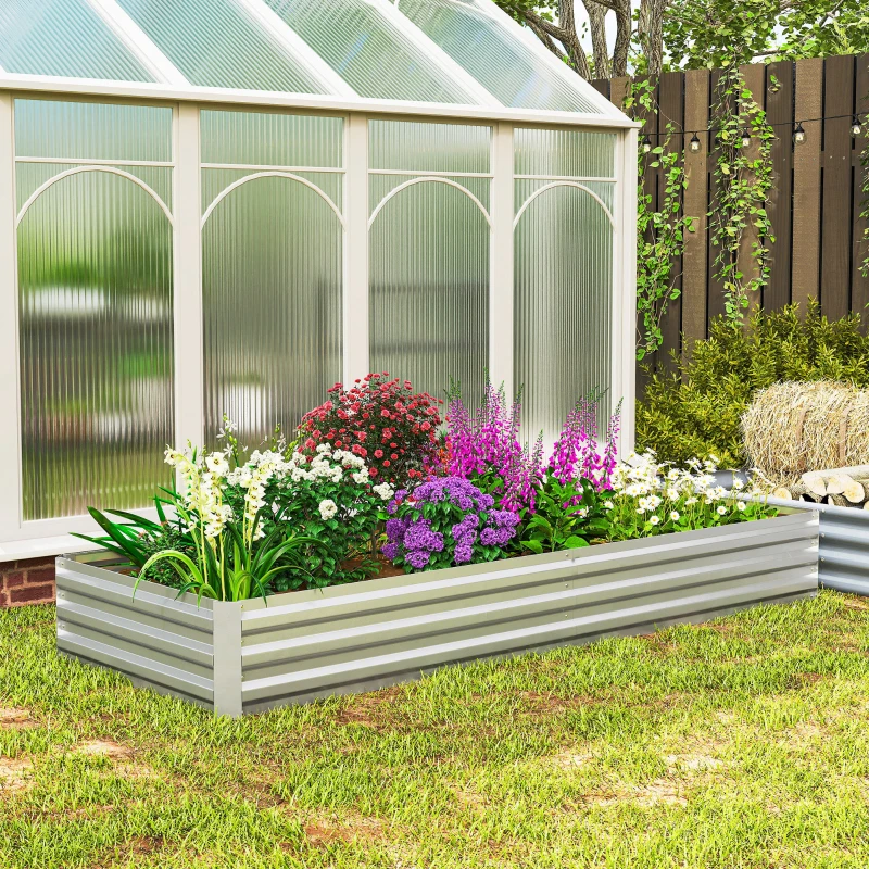 Outsunny 95" x 36" x 12" Galvanized Raised Garden Bed, Easy DIY and Cleaning for Growing Flowers, Herbs, Succulents, Silver