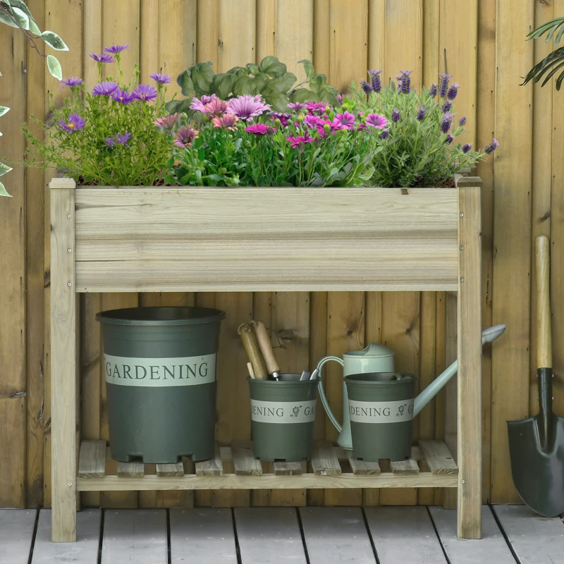 Outsunny Elevated Planter Box with Legs and Storage Shelf, Raised Garden Bed, Elevated Wooden Planter Box, Green