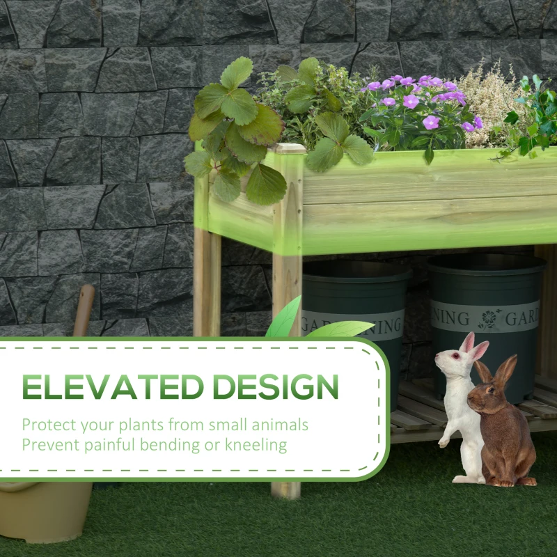 Outsunny Elevated Planter Box with Legs and Storage Shelf, Raised Garden Bed, Elevated Wooden Planter Box, Green