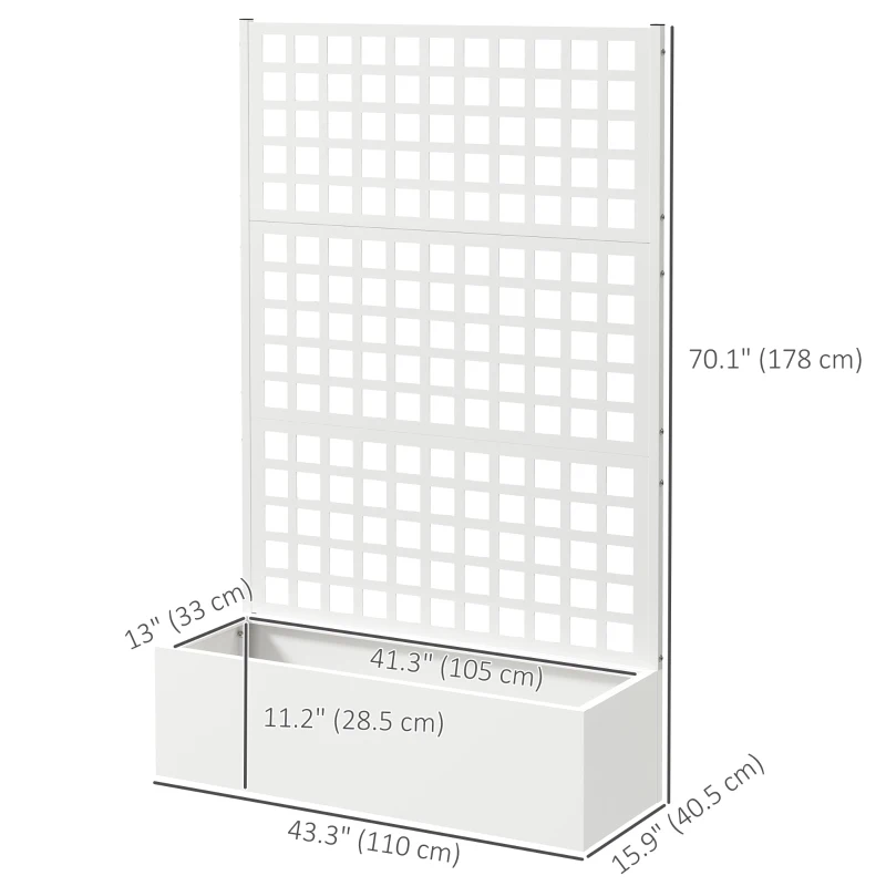 Outsunny Galvanized Raised Garden Bed Planter Box with Trellis for Climbing Plants, Vegetable, Vines, 43" x 16" x 70", White