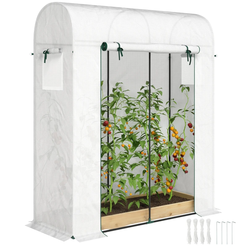 Outsunny Mini Greenhouse, Portable Garden Green House with Roll-up Door and Mesh Windows, 6' x 2' x 6.6', White