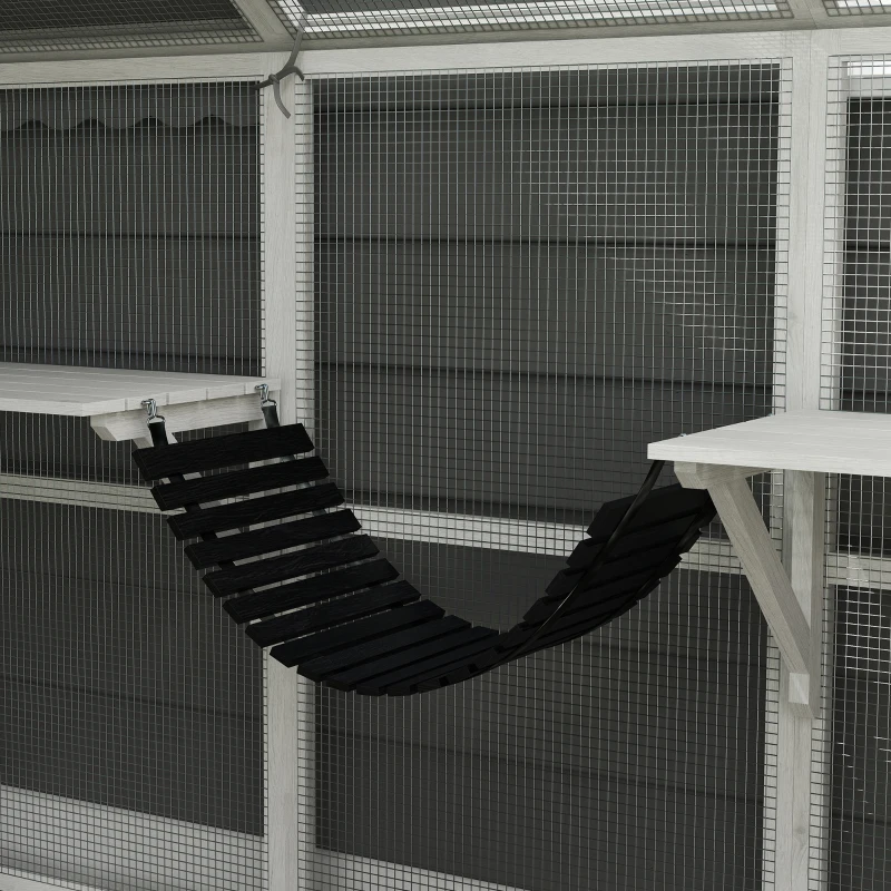 PawHut Outdoor Cat Enclosure Wooden Feral Cat House w/ Weatherproof Canopy, Bridges, Resting Boxes, Platforms, for 3-6 Cats