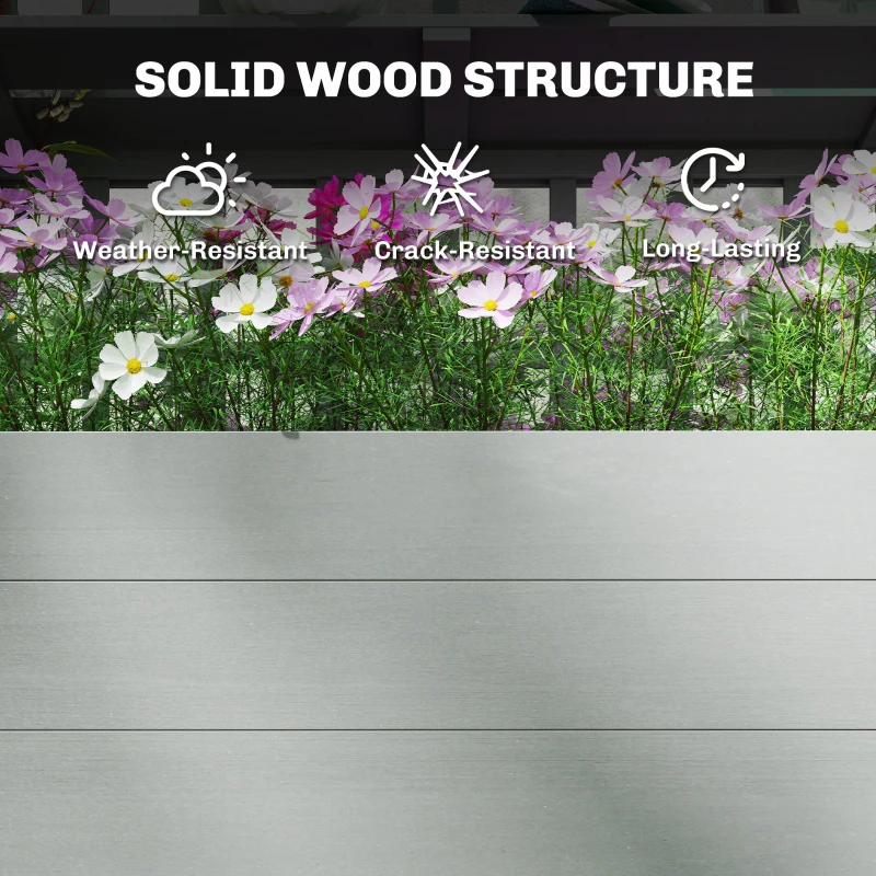 Outsunny Wooden Raised Garden Bed with Trellis and Roof, Elevated Planter Box with 2 Shelves, Drainage Hole and Liner, Grey