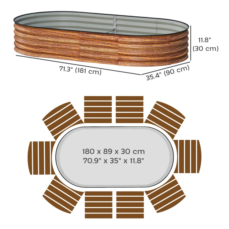 Outsunny 6' x 3' x 1' Large Outdoor Planter Box, Galvanized Raised Garden Bed with Metal Plant Stake, Brown