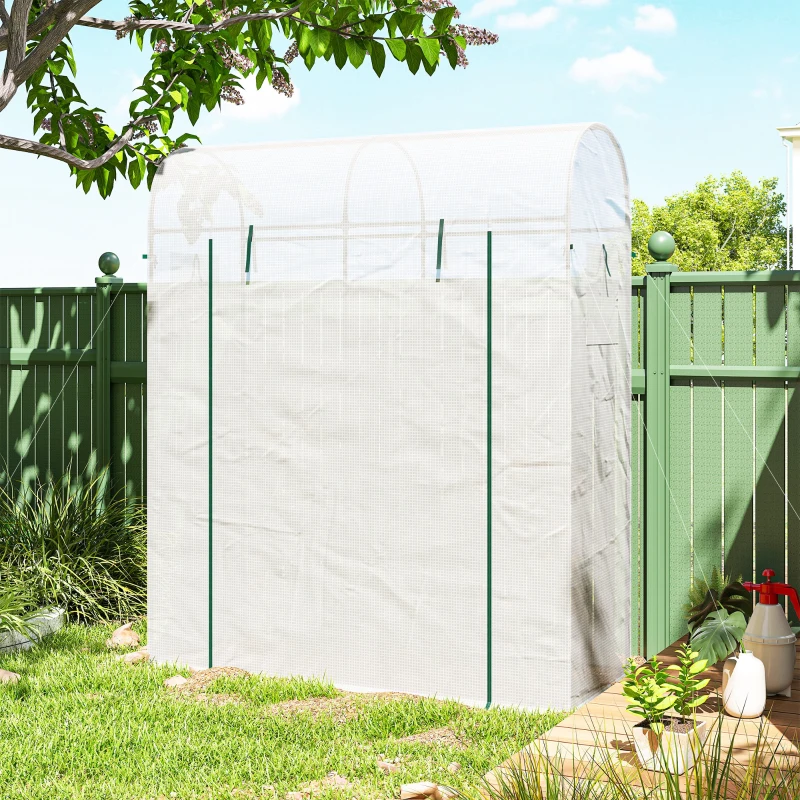 Outsunny Mini Greenhouse, Portable Garden Green House with Roll-up Door and Mesh Windows, 6' x 2' x 6.6', White