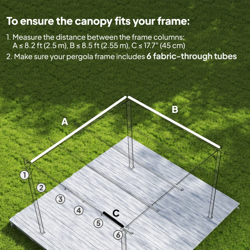 Outsunny 8.2' x 8.4' Retractable Pergola Canopy Replacement for 10' x 10' Frame, Cover Replacement (Cover Top Only), Light Grey