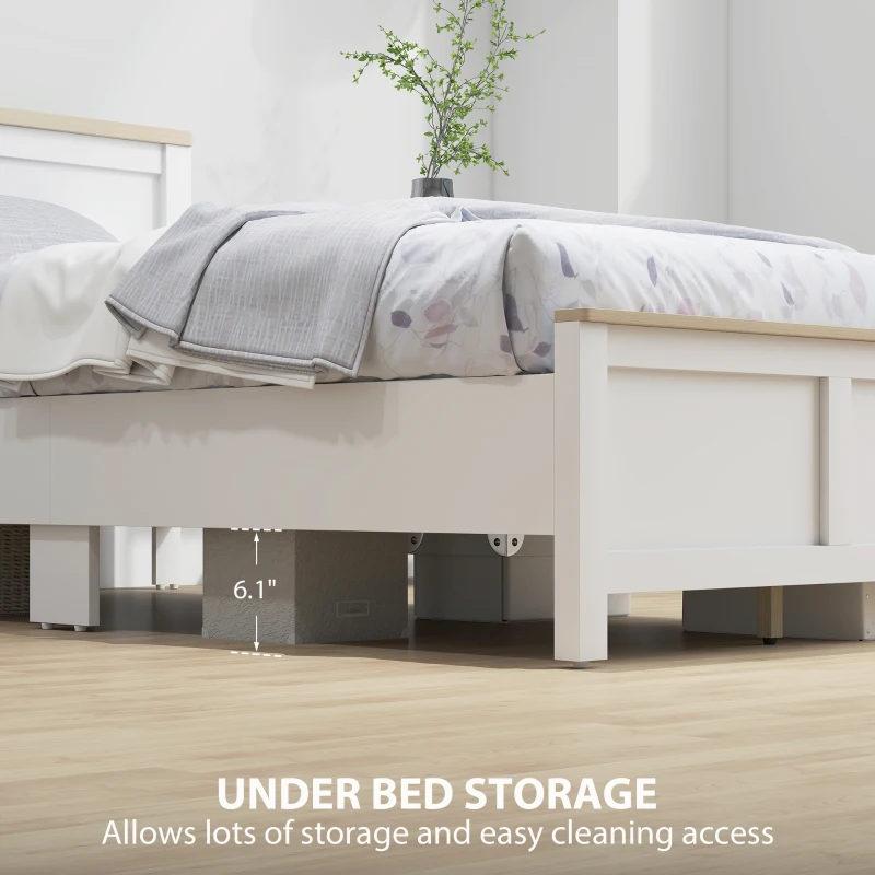 HOMCOM Twin Bed Frame with Headboard, Modern Platform Bed Frame with Wooden Slats, No Box Spring Needed, Easy Assembly, White