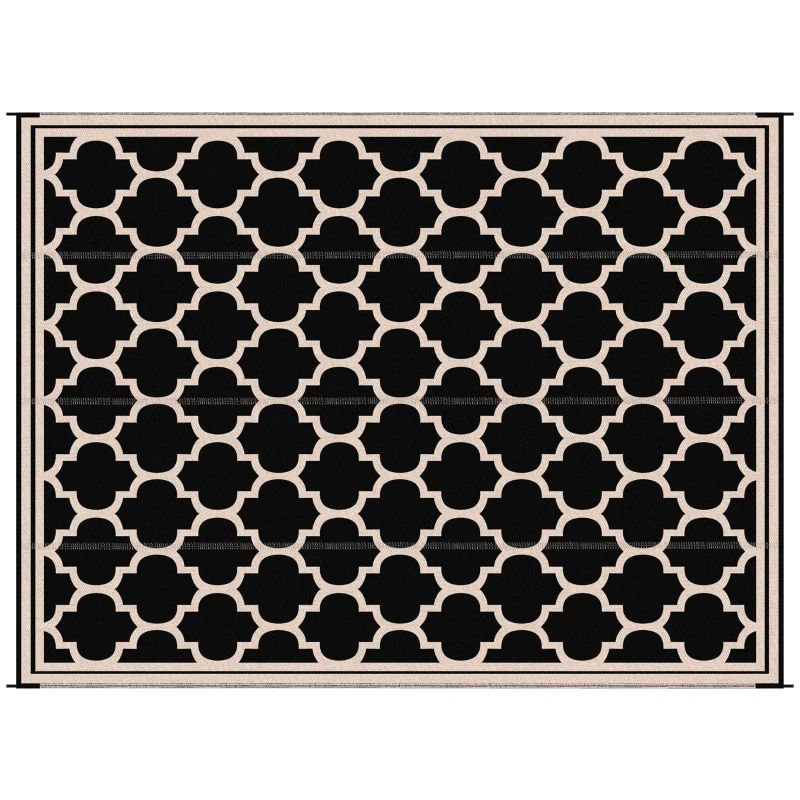 Outsunny 9'x12' Reversible Outdoor RV Rug, Patio Floor Mat, Plastic Straw Rug for Backyard, Deck, Beach, Camping, Black