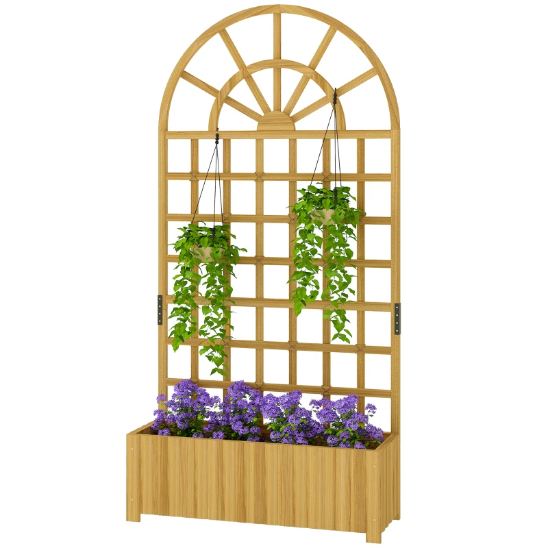 Outsunny Wooden Raised Garden Bed with Lattice Trellis, Outdoor Elevated Planter Box with Drainage Holes for Climbing Plants
