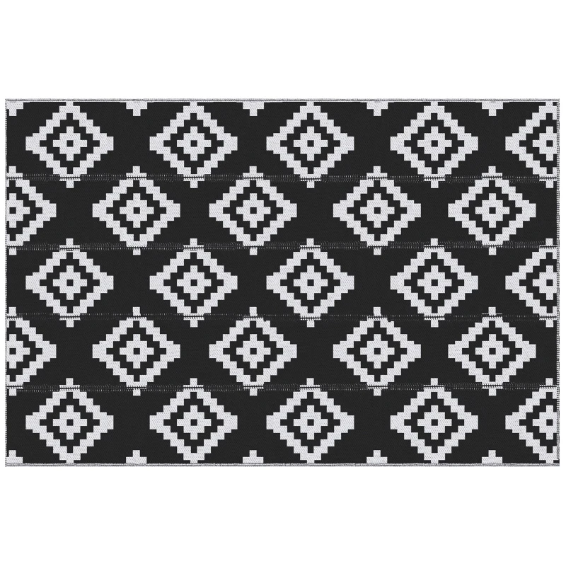 Outsunny Reversible Outdoor RV Rug, Patio Floor Mat, 6' x 9' Plastic Straw Rug for Backyard, Deck, Beach, Camping, Black & White
