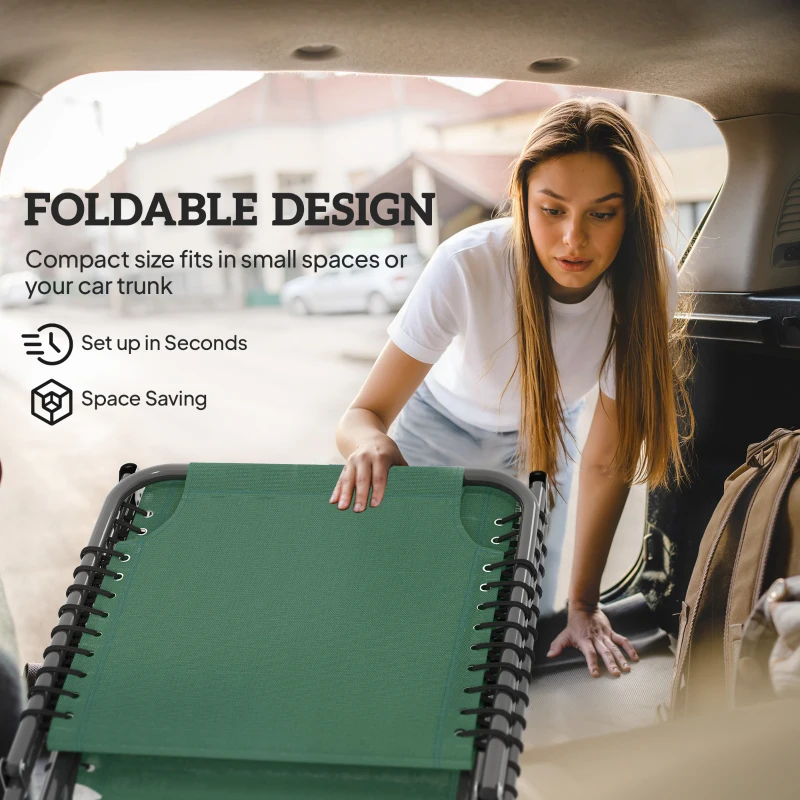 Outsunny Folding Lounge Chair, Adjustable Chaise Lounge with Headrest, Reclining Lounger Cot for Camping, Hiking, Green