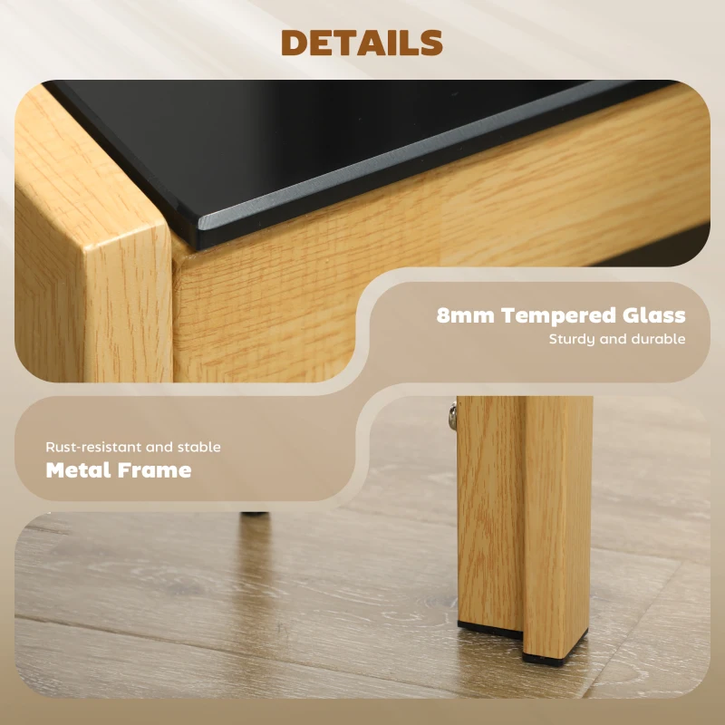 HOMCOM 3-Piece Rectangular Glass Kitchen Table and Chairs with Metal Frame and Faux Leather Upholstery for Dining Room