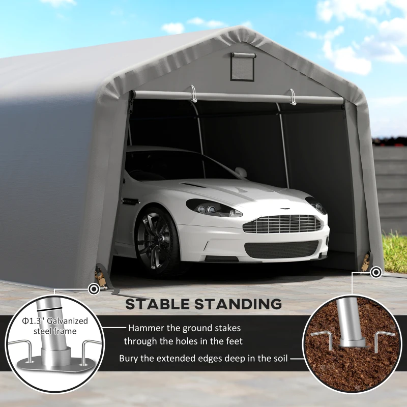 Outsunny Carport 12' x 20' Portable Garage, Heavy Duty Car Port Canopy with Ventilation Windows and Large Roll-up Door, Gray