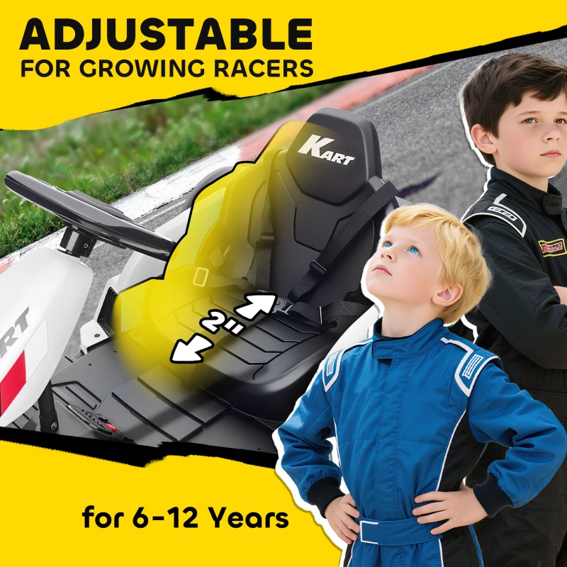Qaba 24V Electric Go Kart with Dual 150W Motors, Adjustable Seat & 11.2MPH High Speed, Slow Start, 5-Point Harness, White