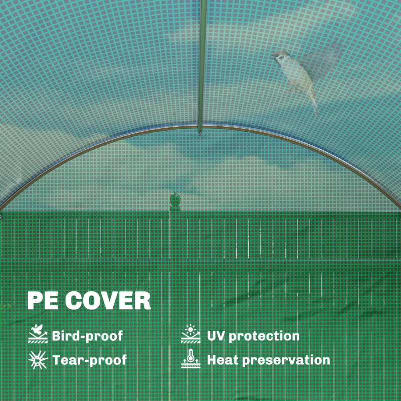 Outsunny Walk-in Tunnel Greenhouse with 2 Support Rods, Mesh Door, Plant Hot House with PE Cover, 20'x10'x7', Green