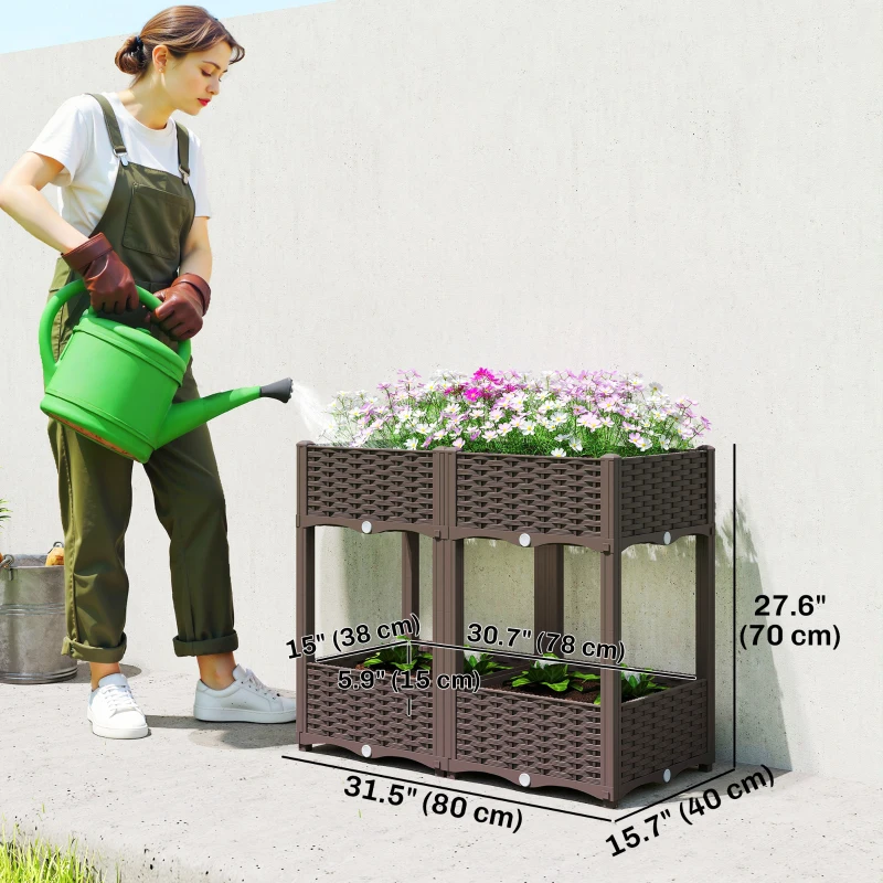 Outsunny Plastic Raised Garden Bed with Legs, Self Watering Elevated Planter Boxes with Drainage Holes and Plugs