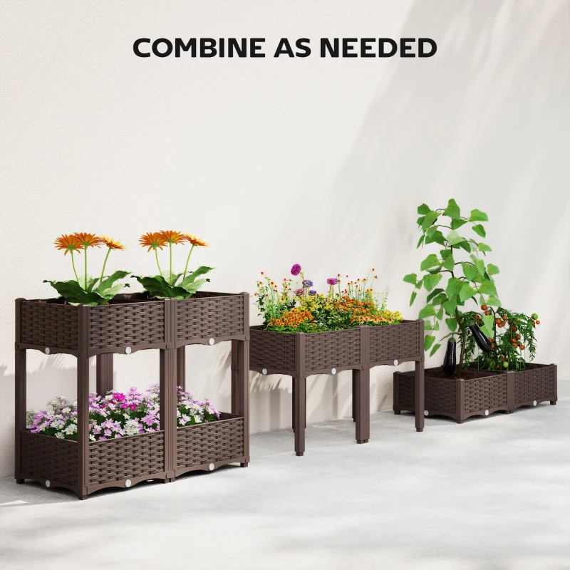 Outsunny Plastic Raised Garden Bed with Legs, Self Watering Elevated Planter Boxes with Drainage Holes and Plugs