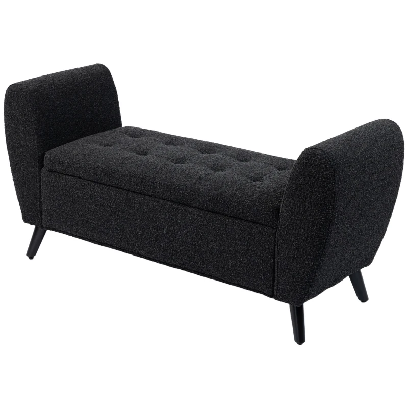 HOMCOM Upholstered Storage Bench with Arms, Modern Ottoman Bench for Bedroom, Entryway, and Living Room, Black