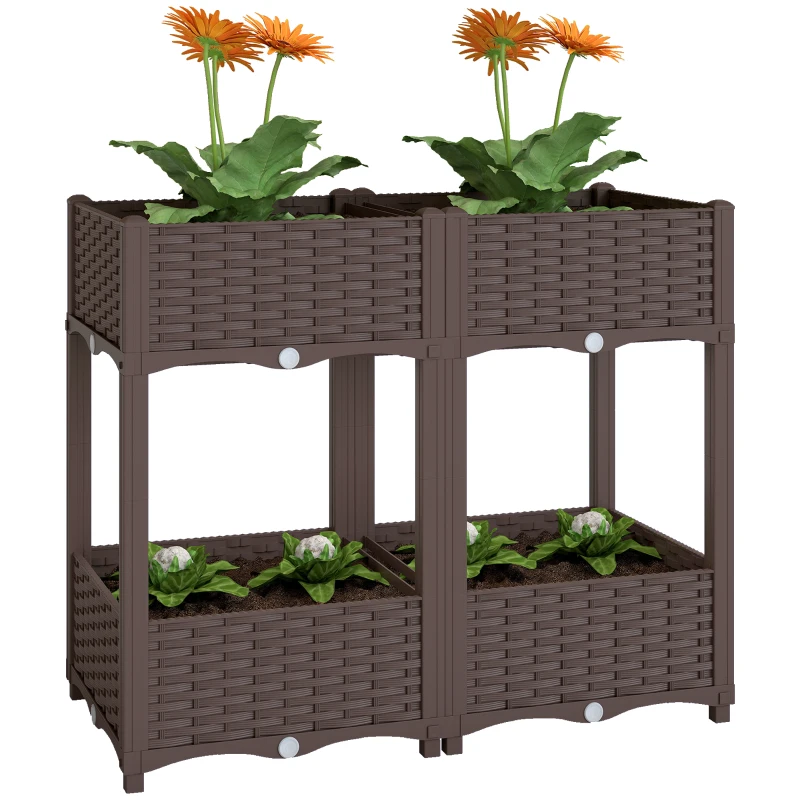 Outsunny Plastic Raised Garden Bed with Legs, Self Watering Elevated Planter Boxes with Drainage Holes and Plugs