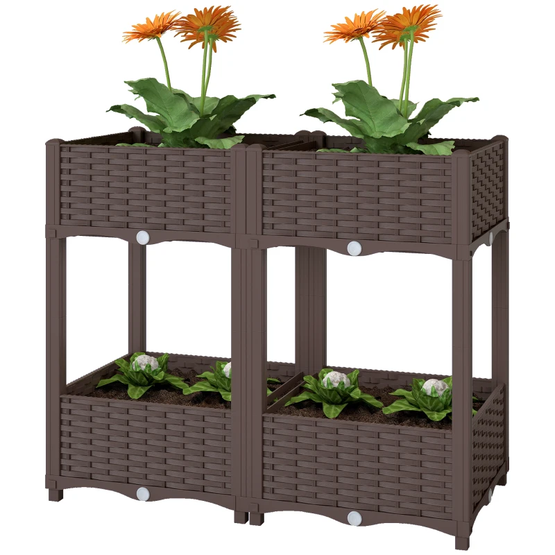 Outsunny Plastic Raised Garden Bed with Legs, Self Watering Elevated Planter Boxes with Drainage Holes and Plugs