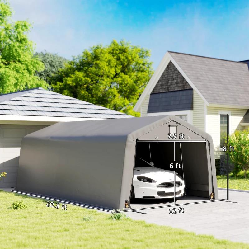 Outsunny Carport 12' x 20' Portable Garage, Heavy Duty Car Port Canopy with Ventilation Windows and Large Roll-up Door, Gray