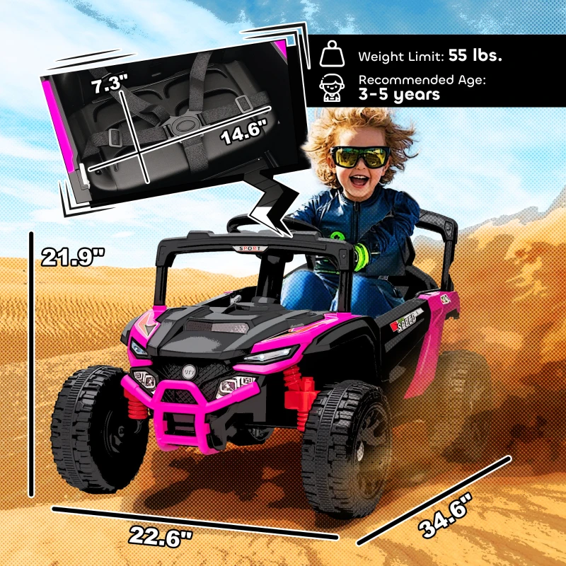 Qaba 12V Kids Ride On Truck with Dual Motors, Rear Suspension, Remote Control for 3-8 Years Boys Girls, Pink