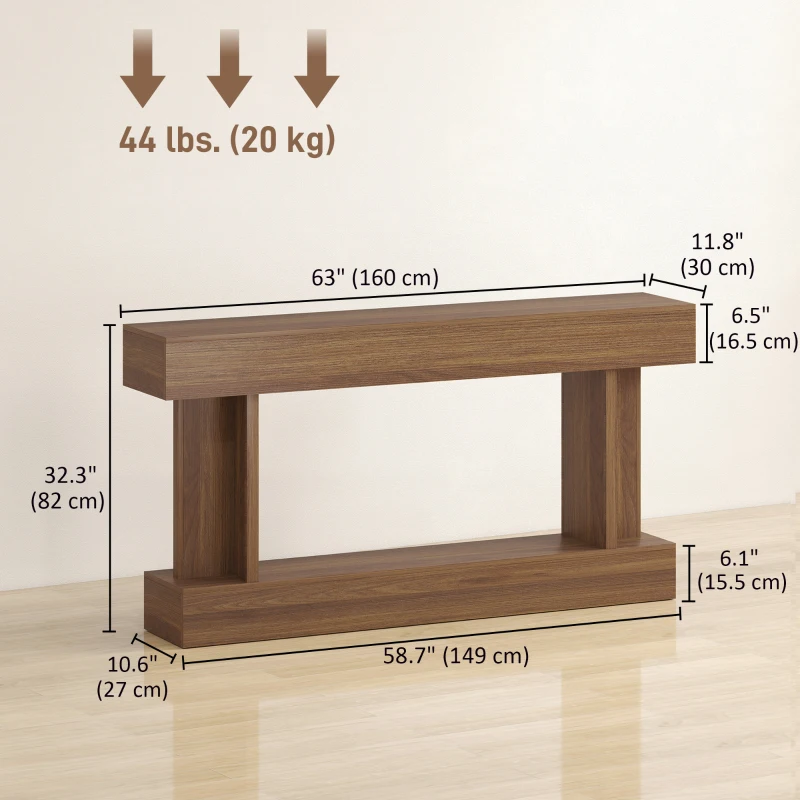 HOMCOM 63 Inch Long Console Table, Vintage Narrow Entryway Table with Storage Shelf for Living Room and Hallway, Dark Brown