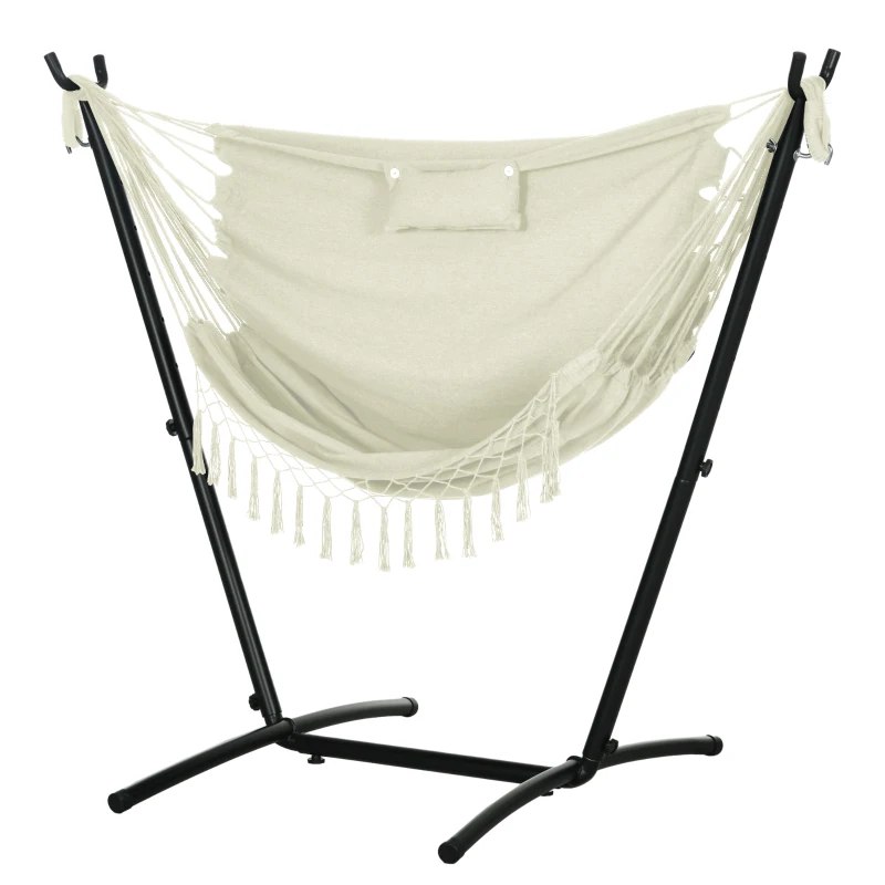 Outsunny Patio Hammock Chair with Stand, Outdoor Hammock Swing Hanging Lounge Chair with Side Pocket and Headrest, Cream