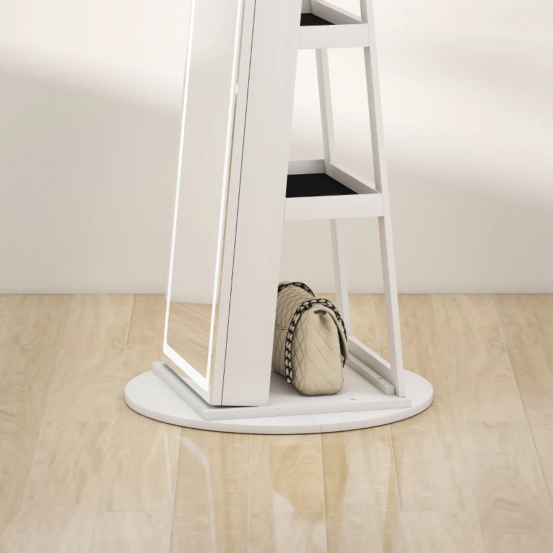 HOMCOM Jewelry Cabinet with Full Length Lockable Mirror, Standing Jewelry Armoire Organizer with LEDs, White