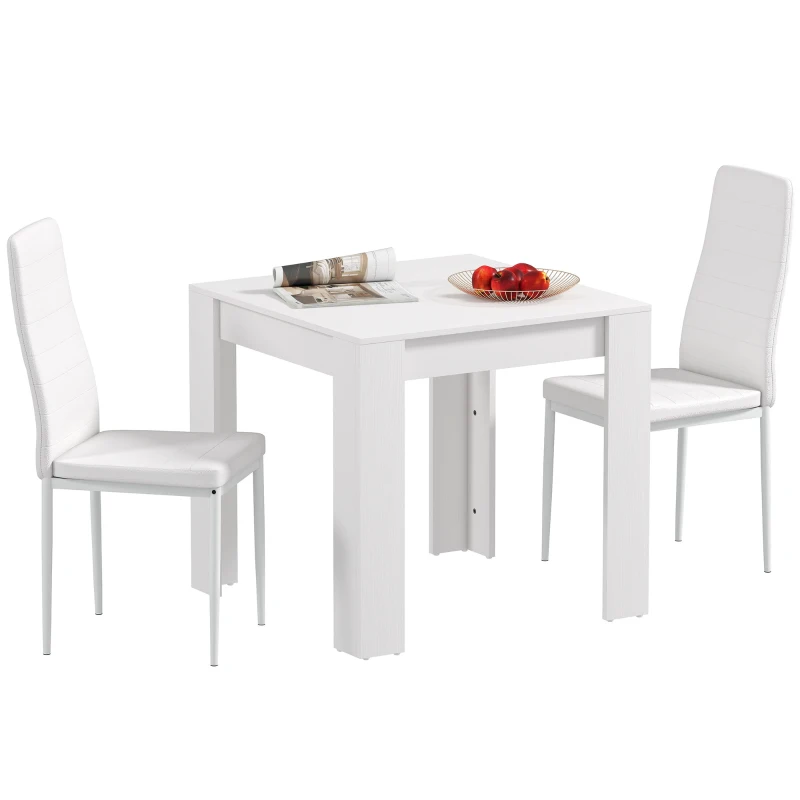 HOMCOM Dining Table Set for 2, Square Kitchen Table and Chairs, Dining Room Table and PU Leather Upholstered Chairs, White