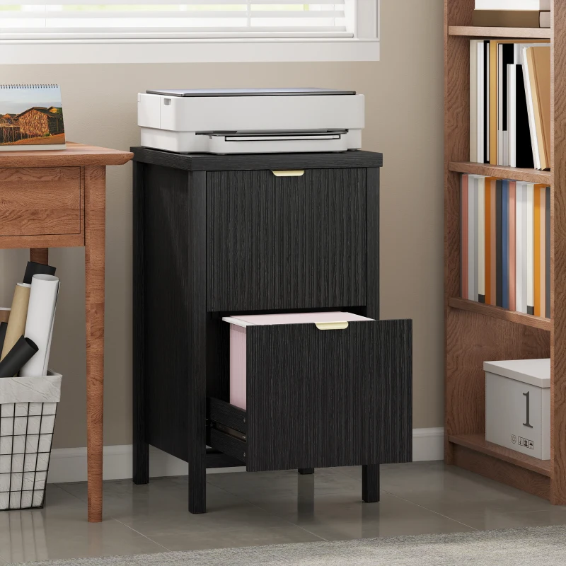 HOMCOM 2 Drawer File Cabinet with Silent Slides, Vertical Modern Filing Cabinet Fits Letter/A4 Size Home Office, Black