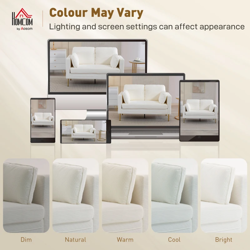 HOMCOM Loveseat Sofa, 55" Small Sofa Couch with 2 Pillows, Metal Legs for Living Room, Bedroom, Apartment, Cream White