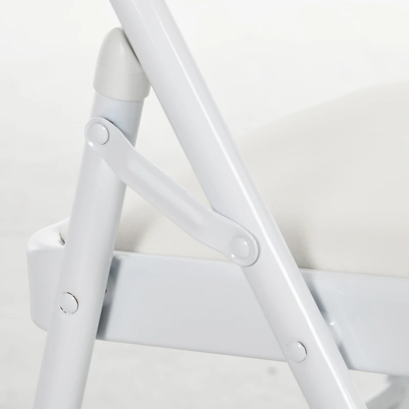 HOMCOM Set of 4 Metal Foldable Chairs, PU Leather Padded Folding Chairs with Cushion Seat and Open Back for Indoor, White