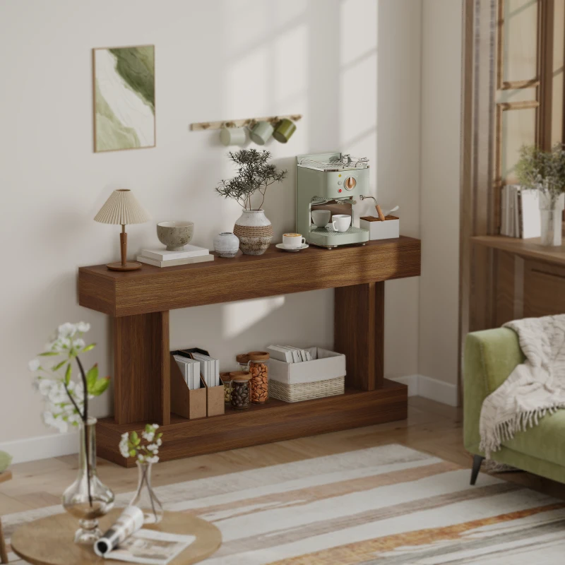 HOMCOM 63 Inch Long Console Table, Vintage Narrow Entryway Table with Storage Shelf for Living Room and Hallway, Dark Brown