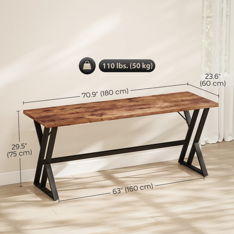 HOMCOM 71" Computer Desk, Industrial Writing Table with X-Shaped Frame for Home Office, Rustic Brown