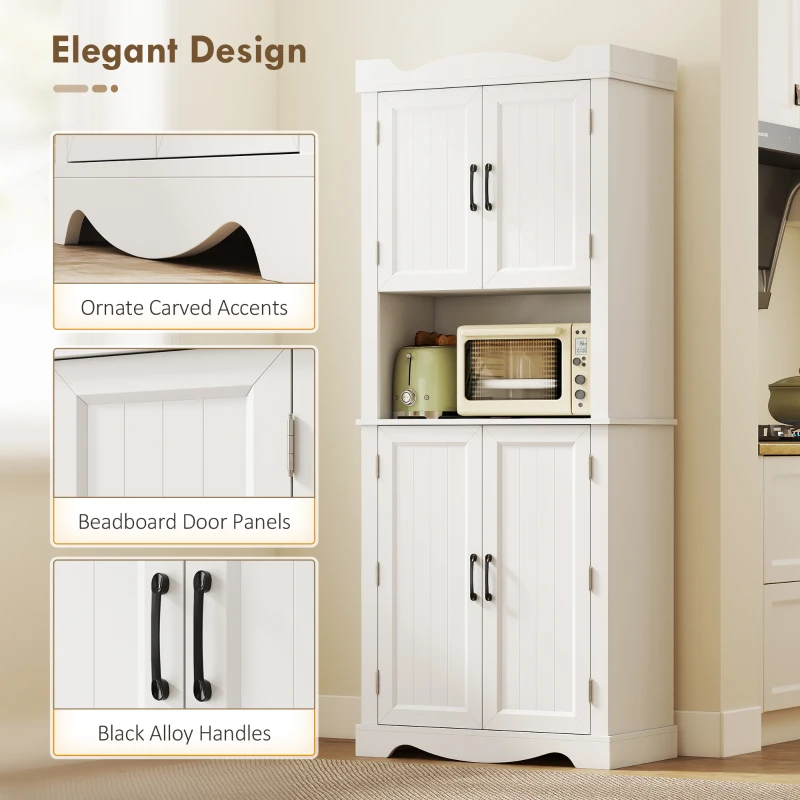 HOMCOM 73" Kitchen Pantry Cabinet, Freestanding Kitchen Hutch with 12 Door Shelves, Adjustable Shelves, Microwave Stand, White