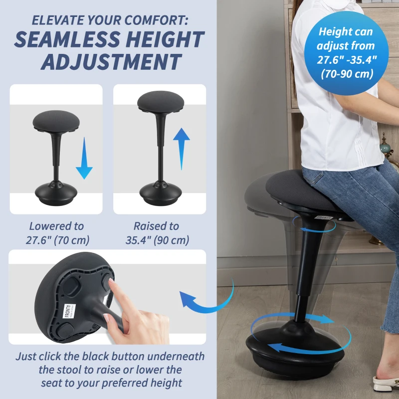 HOMCOM Swivel Standing Desk Chair, Backless Wobble Stool Chair, Adjustable Active Ergonomic Standing Stool with Rocking Motion