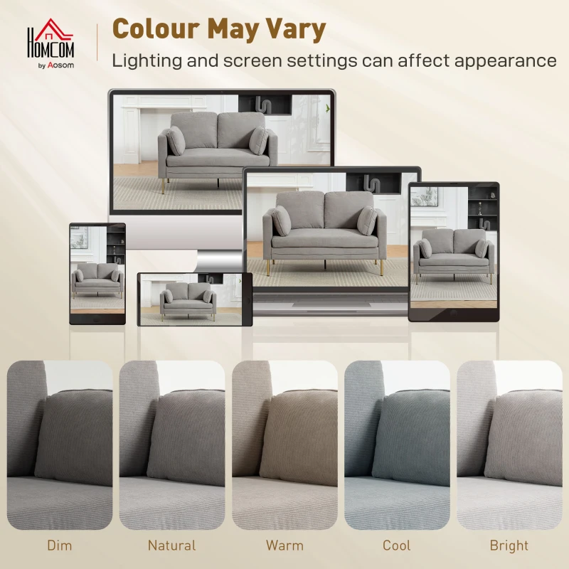 HOMCOM Loveseat Sofa, 55" Small Sofa Couch with 2 Pillows, Metal Legs for Living Room, Bedroom, Apartment, Grey