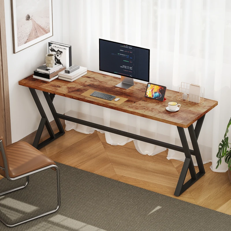 HOMCOM 71" Computer Desk, Industrial Writing Table with X-Shaped Frame for Home Office, Rustic Brown