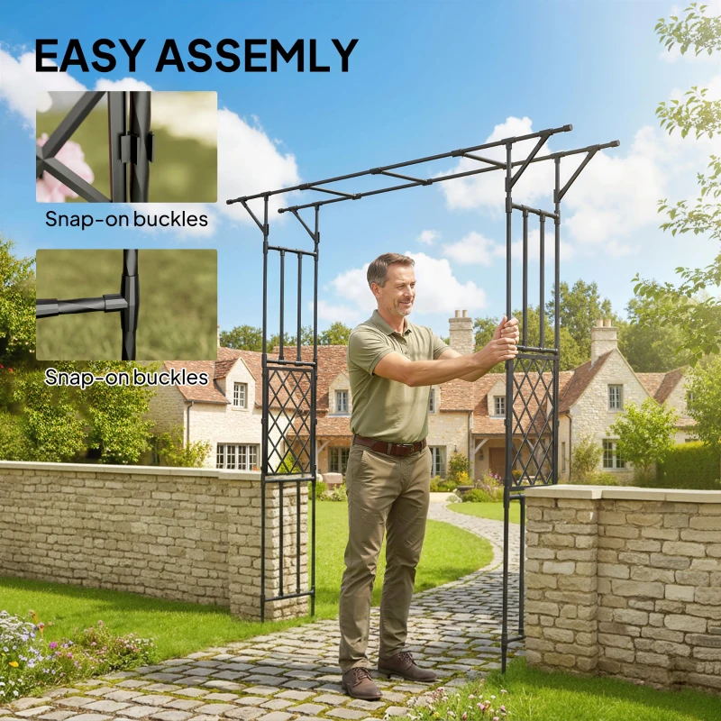 Outsunny Garden Arch, PE-Coated Steel Outdoor Trellis Arbor for Climbing Plants, Wedding Arch, 70.9" x 15.7" x 84.6", Black