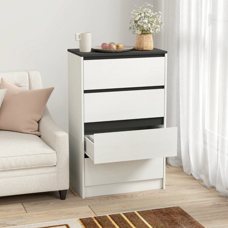 HOMCOM Tall Chest of Drawers, 4 Drawer Dresser for Bedroom, Living Room, Hallway, Modern Storage Cabinet, White Wood Effect