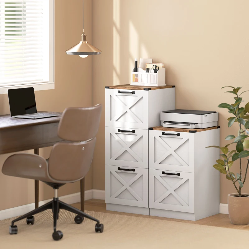 HOMCOM 2 Drawer File Cabinet with Silent Slides, Vertical Farmhouse Filing Cabinet Fits Letter/A4 Size Home Office, White