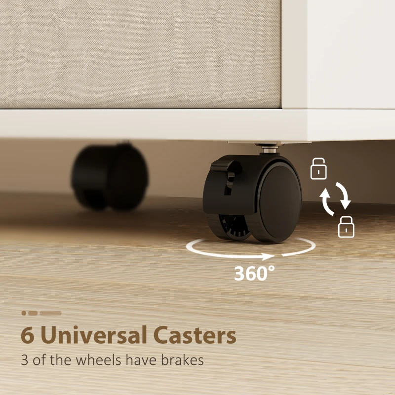 HOMCOM Rolling Sewing Machine Table with Power Outlet, Folding Craft Table with 2 Fabric Drawers, 2 Bins and 18 Pegs, White