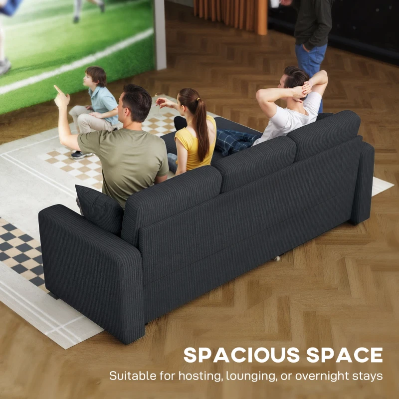 HOMCOM 81" Sofa Bed, 2 In 1 Pull Out Sleeper Sofa Bed with Storage, Corduroy Convertible Couch for Living Room, Dark Grey
