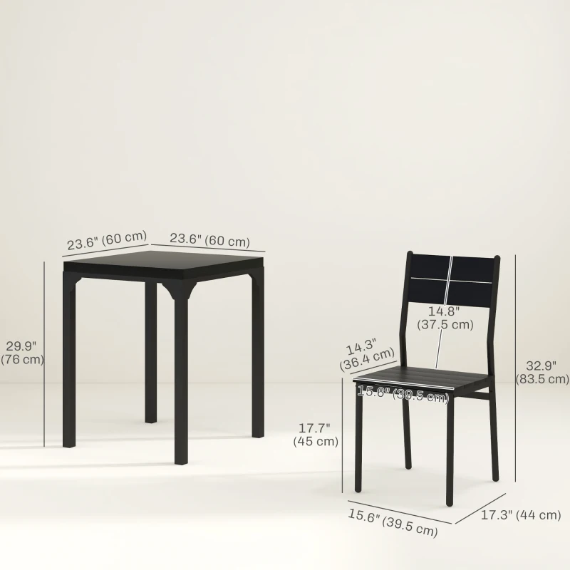 HOMCOM Dining Table Set for 2, 3 Piece Kitchen Table and Chairs with Metal Legs for Small Spaces, Black