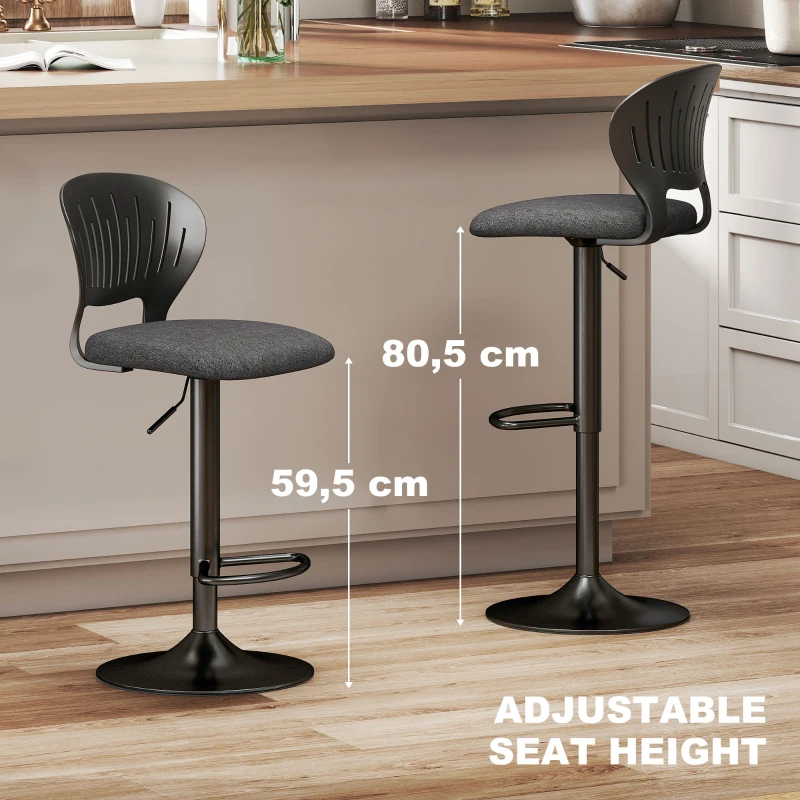 HOMCOM Bar Stools Set of 2, Modern Swivel Counter Height Barstools with Footrest and Hollow Backrest, Black